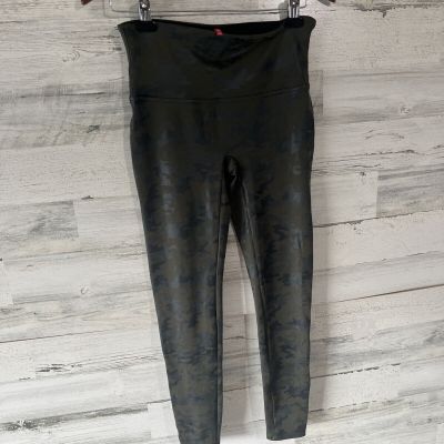 Spanx Black Faux Leather Camo Camouflage Leggings Size L Shiny  28